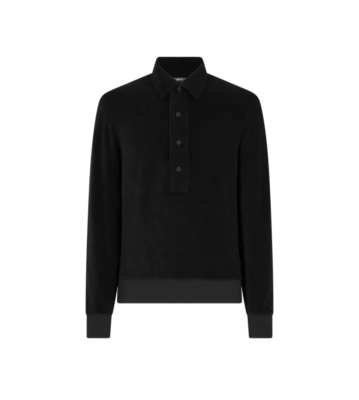 LONG SLEEVE TOWELLING POLO BLACK online